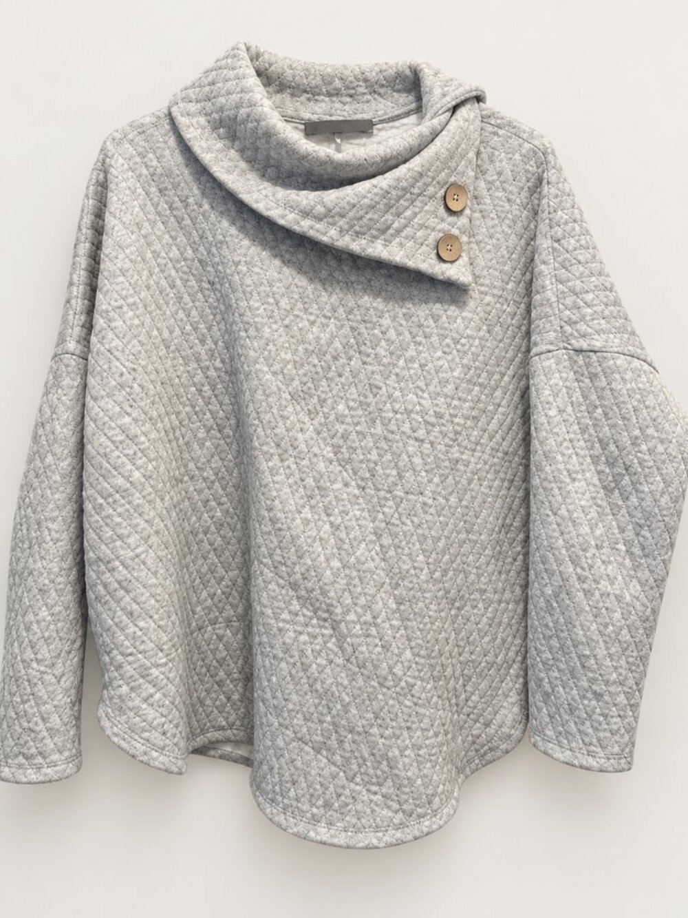 Boutique Gray Quilted Cowl Neck Pullover Sweater 1X Button Detail